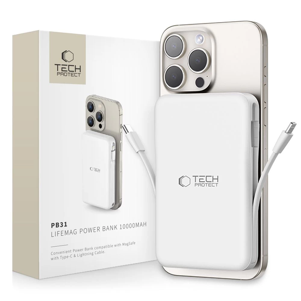 Magnetinis powerbank Pb31 10000 Mah 15 W magsafe Su Usb-c iphone Lightning Laidu - Baltas