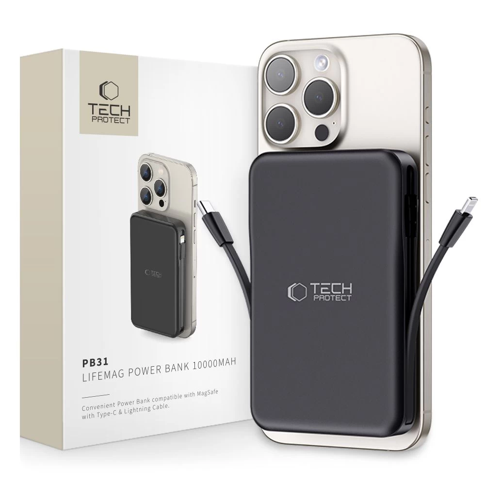 Magnetinis powerbank Pb31 10000 Mah 15 W magsafe Su Usb-c iphone Lightning Laidu - Juodas