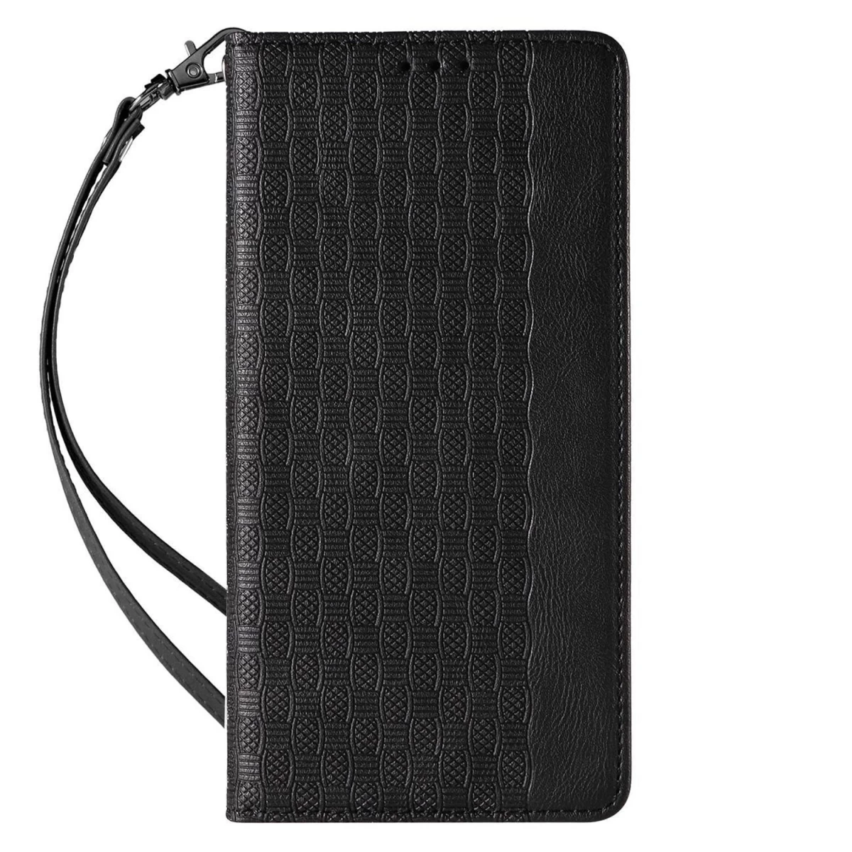 Magneto Dirželio Dėklas Iphone 12 Piniginės Dangtelis + Mini Lanyard Pakabukas Juodas