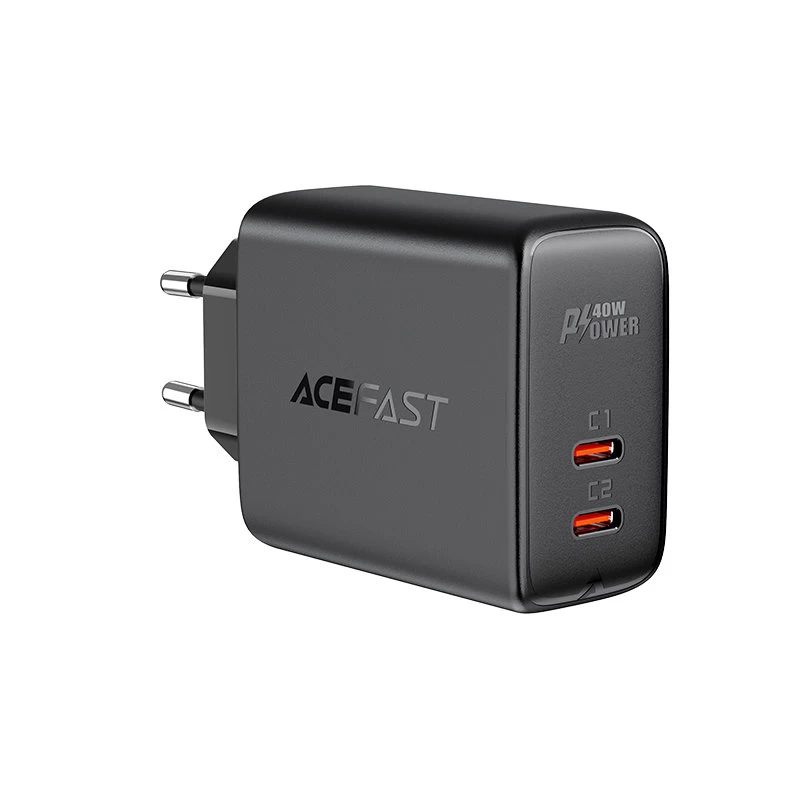 Maitinimo įkroviklis 2x Usb-c 40w Pps Pd Qc 3.0 Afc Fcp Juodas