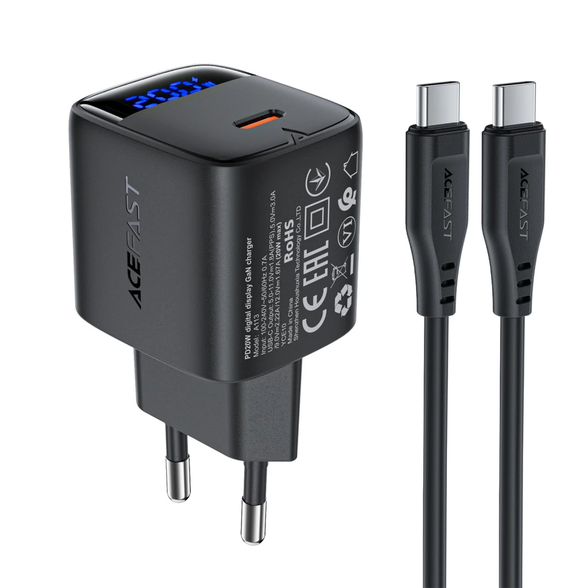 Maitinimo įkroviklis Su Ekrano Kabeliu Usb-c Gan Pd 20 W - Juodas