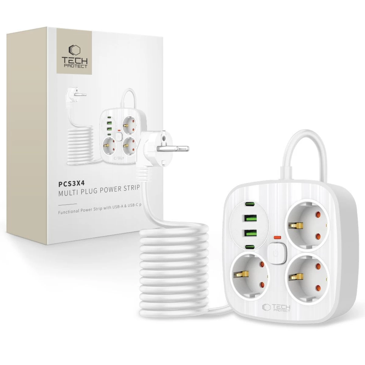 Maitinimo Juosta 3 Lizdai 2x Usb-a 2x Usb-c 200 Cm - Balta