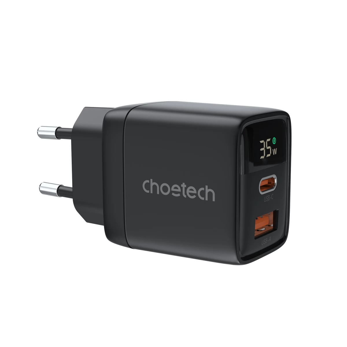 Mažas Gan Usb-a Usb-c Pd 35w Galios įkroviklis Su Ekranu, Juodas