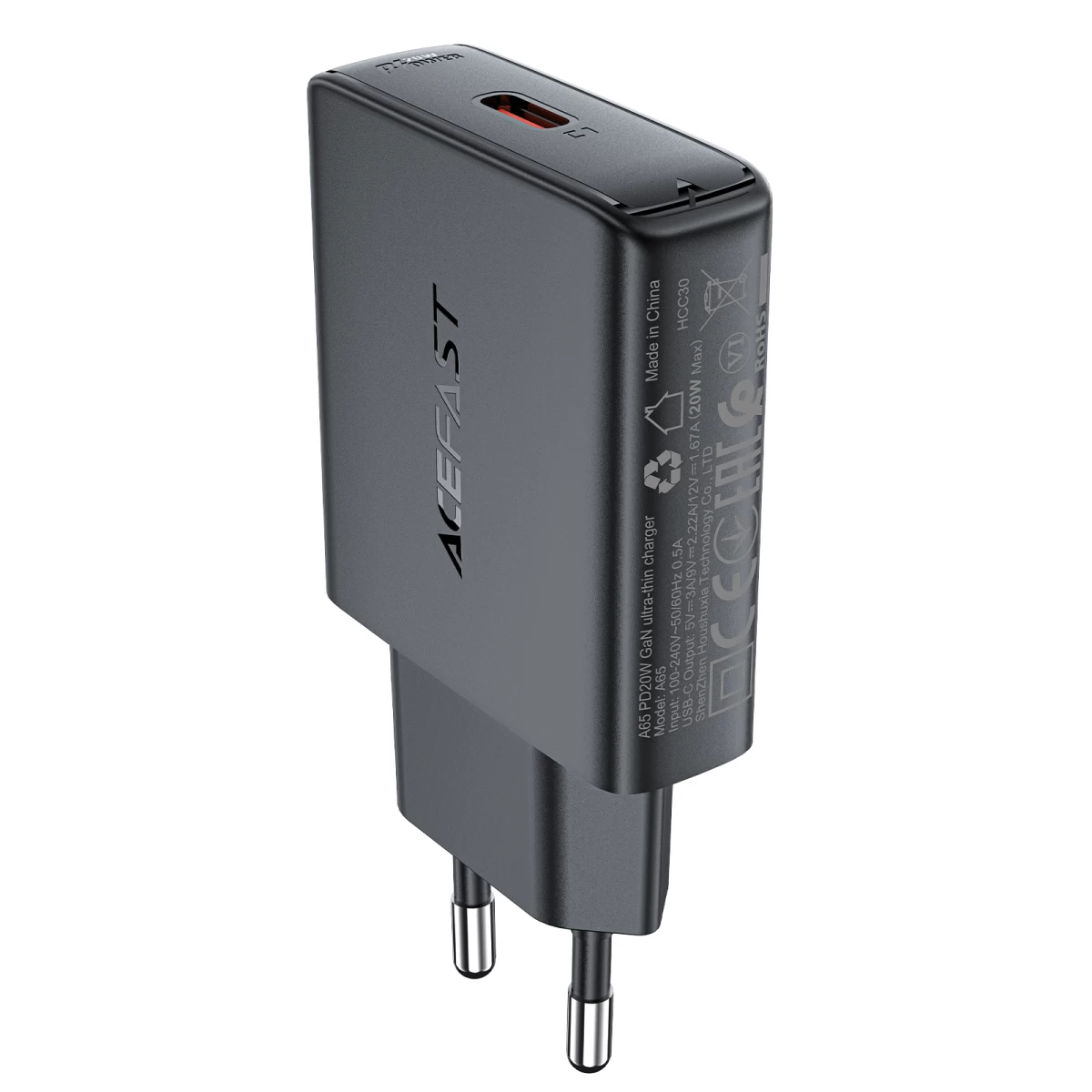 Mažas Plokščias Gan Pd 20w Usb-c Tinklo įkroviklis, Juodas