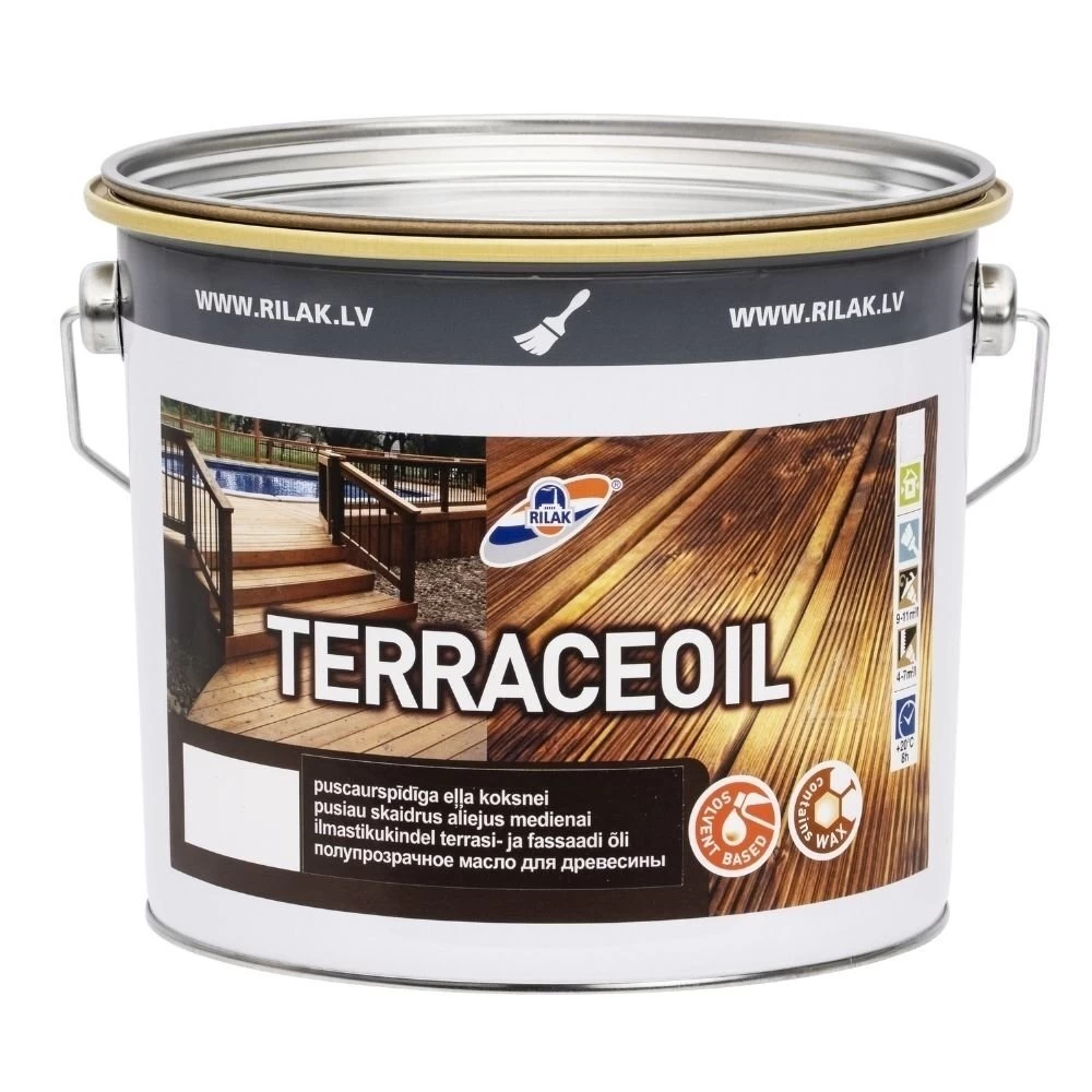 Medienos aliejus RILAK Terraceoil, 2,7l tamsiai ruda sp. Medienos aliejus RILAK Terraceoil, 2,7l tamsiai ruda sp.