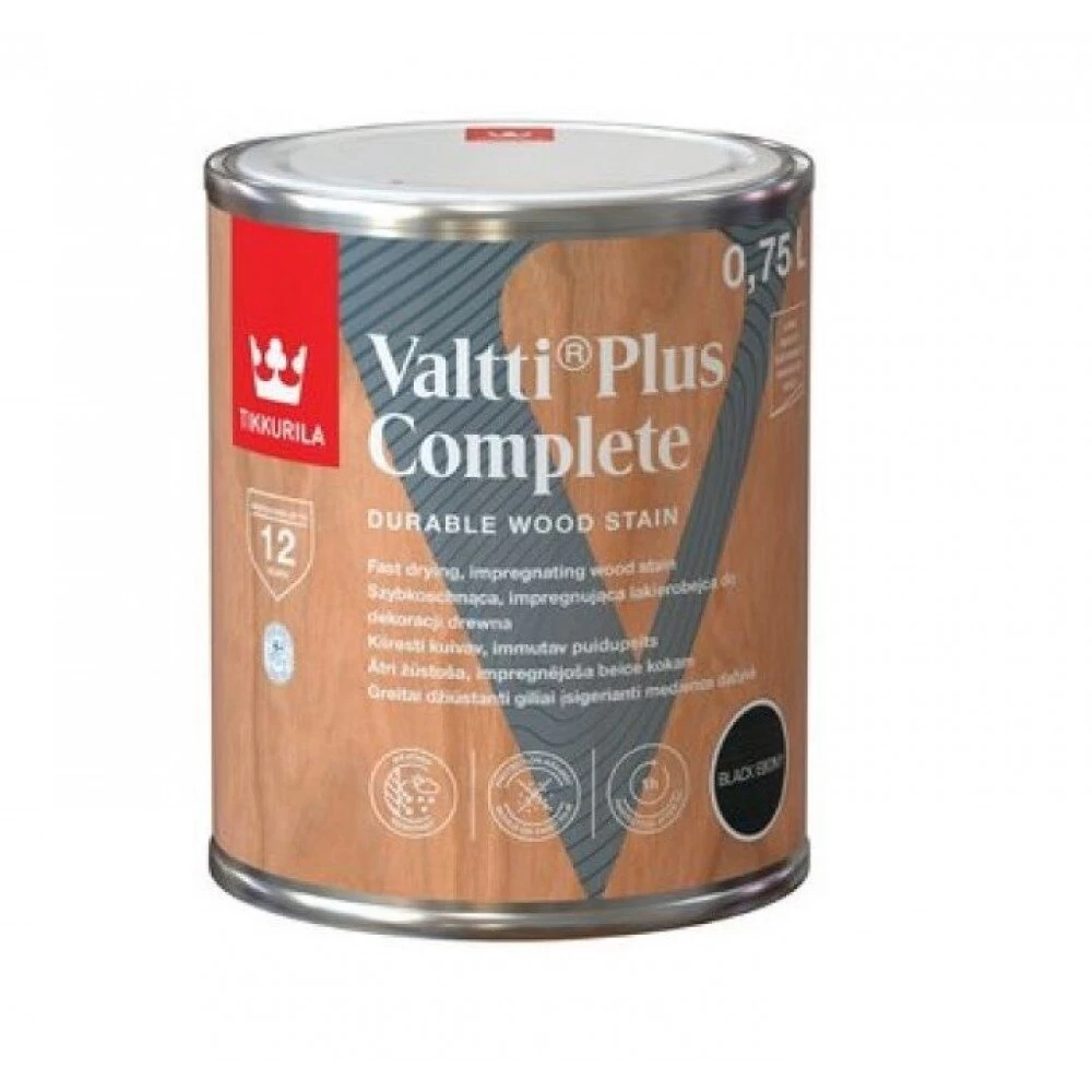 Medienos impregnantas TIKKURILA Valtti Plus Complete, 0,75l juoda sp. Medienos impregnantas TIKKURILA Valtti Plus Complete, 0,75l juoda sp.