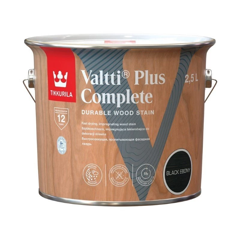 Medienos impregnantas TIKKURILA Valtti Plus Complete, 2,5l juoda sp. Medienos impregnantas TIKKURILA Valtti Plus Complete, 2,5l juoda sp.