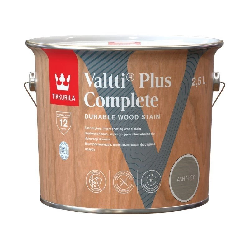 Medienos impregnantas TIKKURILA Valtti Plus Complete, 2,5l pilka sp. Medienos impregnantas TIKKURILA Valtti Plus Complete, 2,5l pilka sp.