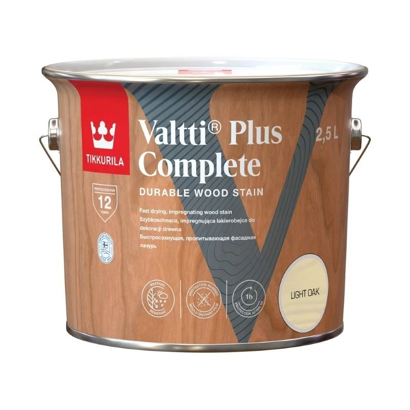 Medienos impregnantas TIKKURILA Valtti Plus Complete, 2,5l šviesi ąžuolo sp. Medienos impregnantas TIKKURILA Valtti Plus Complete, 2,5l šviesi ąžuolo sp.