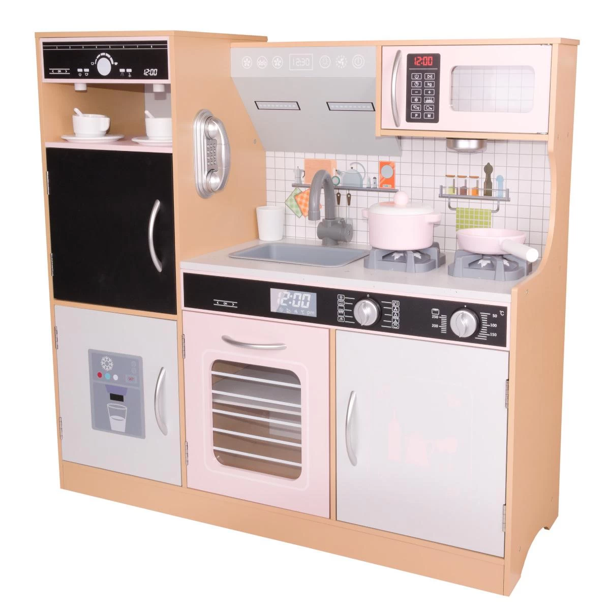 Medinė Virtuvėlė Vaikams Iluminuotas Led Lampas 87x30x83,5cm Medinis