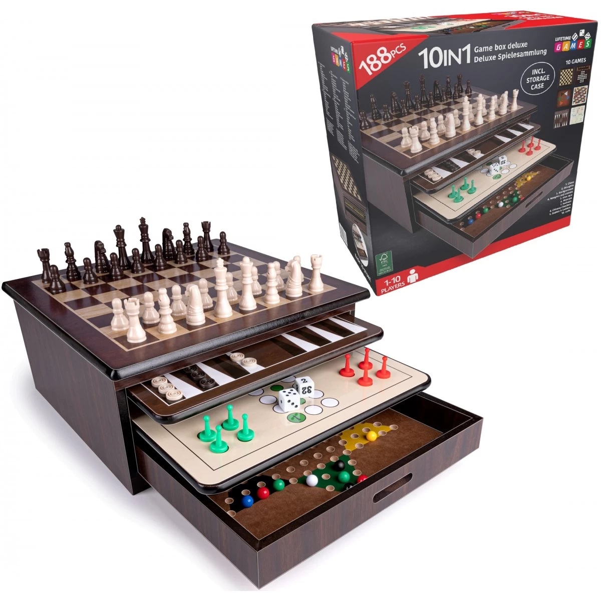 Medinis žaidimų Rinkinys 10in1 Chinese Championship Championship Warcaby
