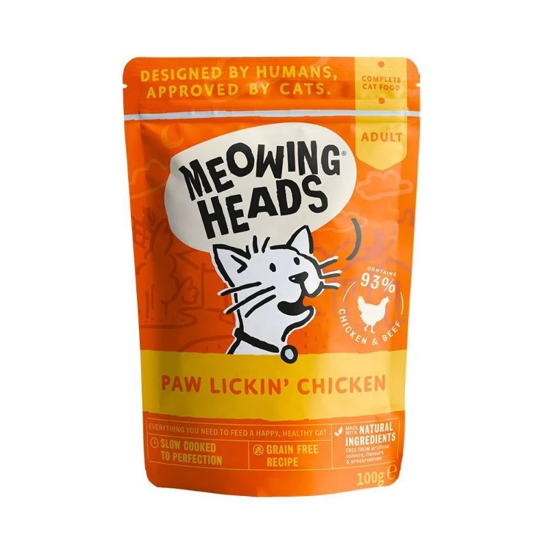 MEOWING HEADS Paw Lickin&#039; Chicken (vištiena/jautiena) 100g 10vnt, MWCK100