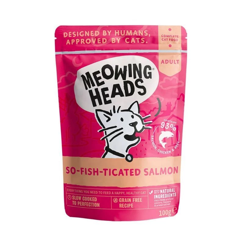 MEOWING HEADS So-Fish-Ticated Salmon konservai katėms (lašiša/vištiena/jautiena) 100g 10vnt, MWSL100 MEOWING HEADS So-Fish-Ticated Salmon konservai katėms (lašiša/vištiena/jautiena) 100g 10vnt, MWSL100