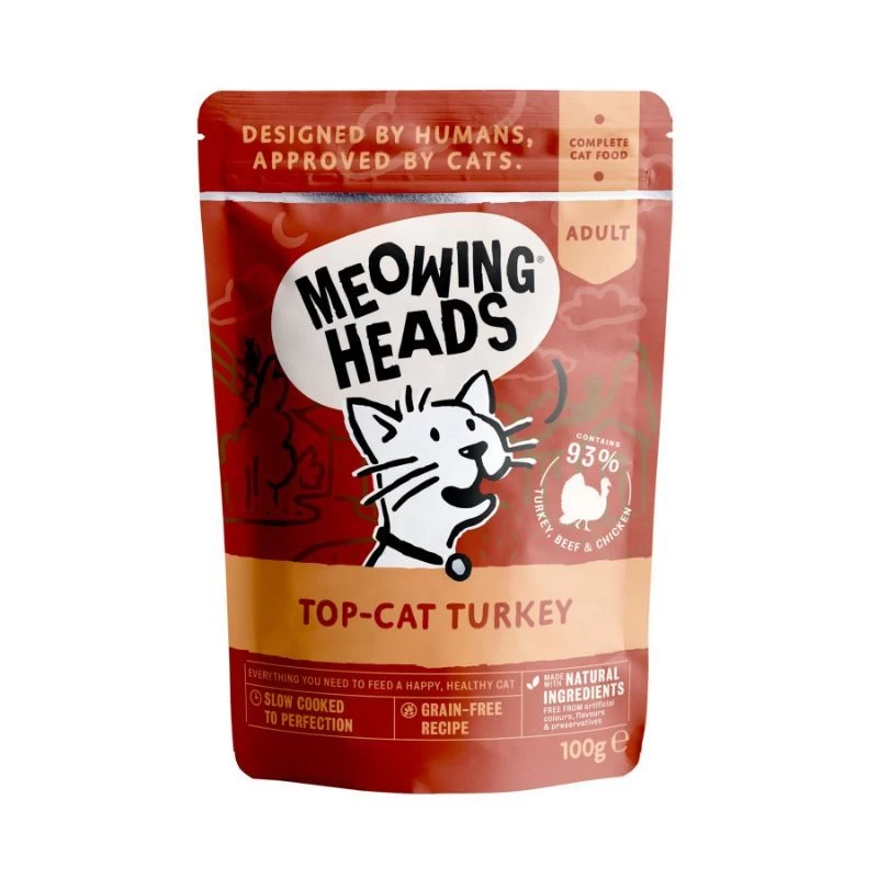 MEOWING HEADS Top Cat Turkey (kalakutiena/jautiena/vištiena) 100g 10vnt, MWTK100