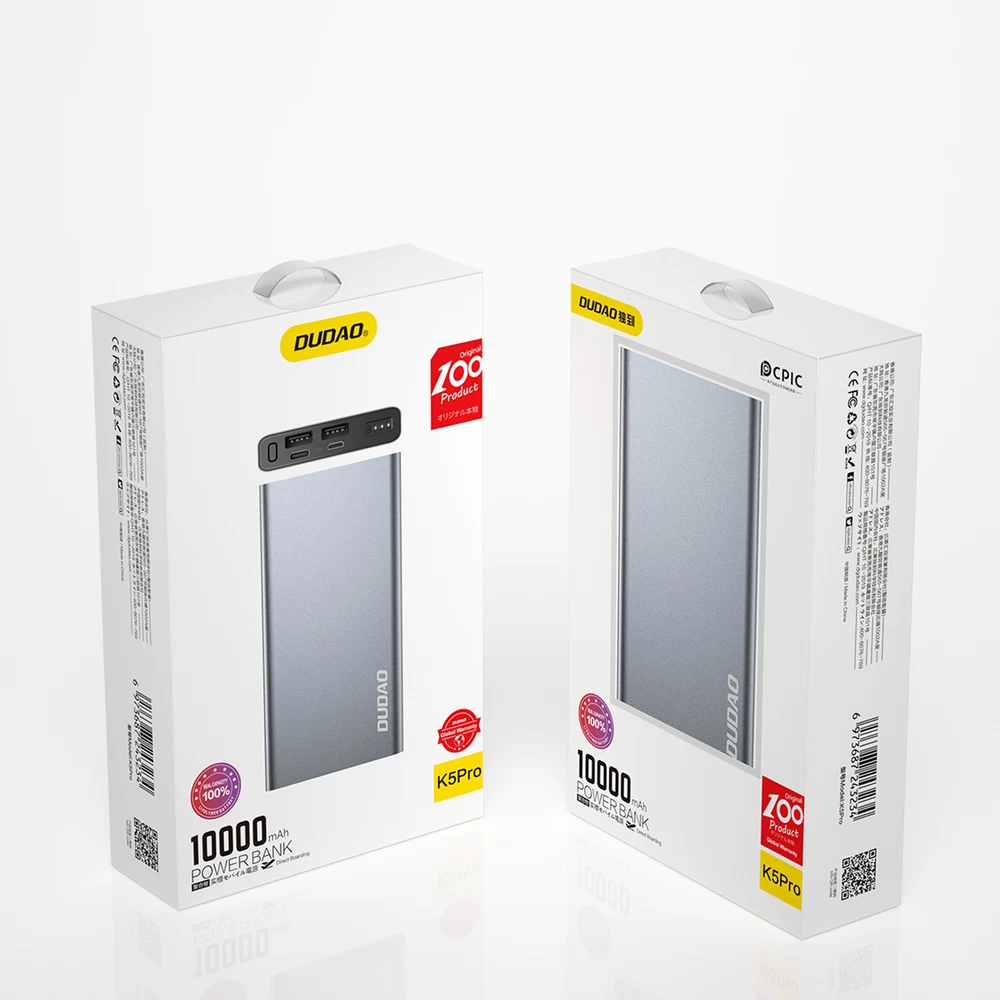 Metalinis 10000 Mah powerbank Su įkrovimo Lygio Indikatoriumi Sidabrinės Spalvos