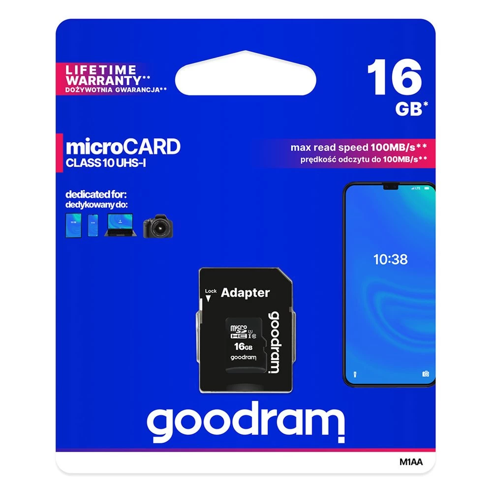Microcard 16 Gb Micro Sd Atminties Kortelė Hc/xc Uhs-i Sd Adapteris Skaito Iki 100mb/s