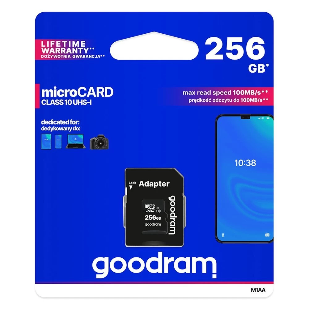 Mikrokortelė 256gb Micro Sd Xc Uhs-i 10 Klasės + Sd Adapteris