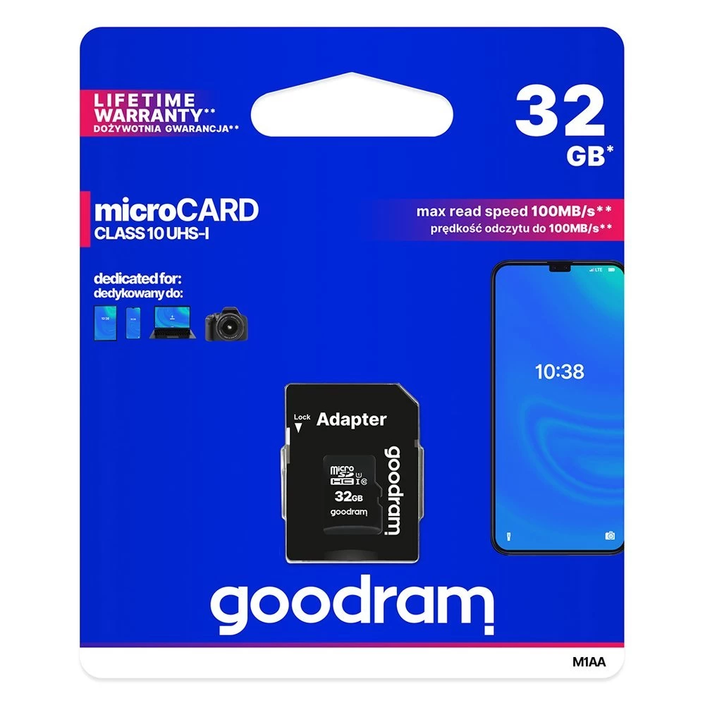 Mikrokortelė 32gb Micro Sd Hc Uhs-i 10 Klasės + Sd Adapteris
