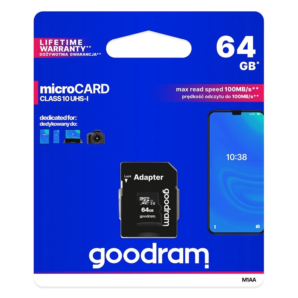 Mikrokortelė 64gb Micro Sd Xc Uhs-i 10 Klasės + Sd Adapteris