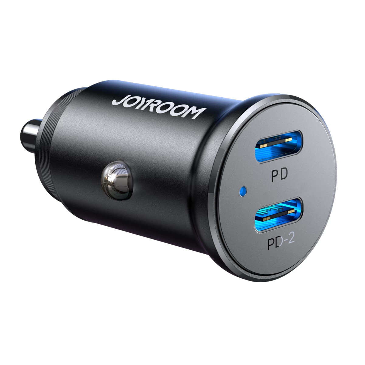 Mini Automobilinis įkroviklis Cigarečių žiebtuvėlio Lizdui 30w 2x Usb-c Metalinis Juodas