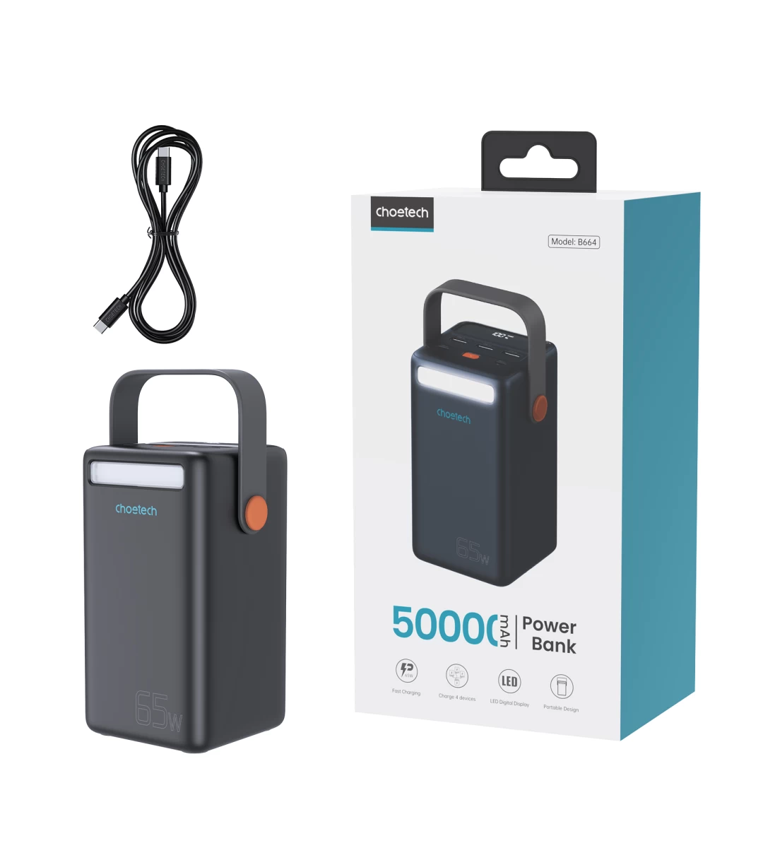 Mini Powerbank 50000mah Usb-a Usb-c Microusb 65w Juodas