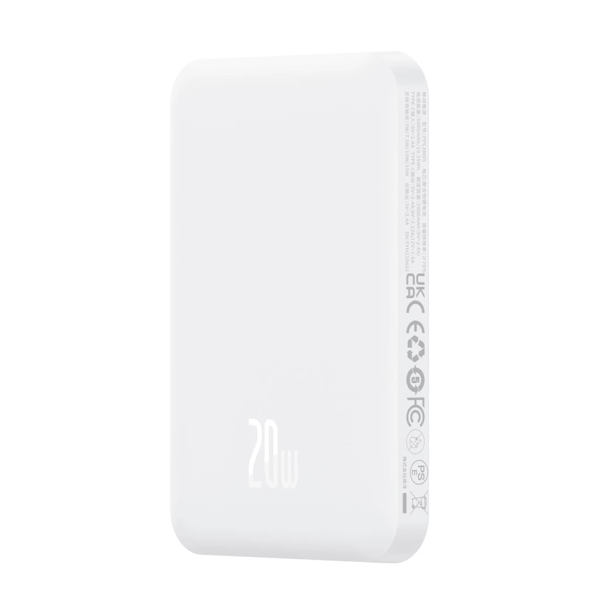 Mini Powerbank 5000mah 20w + Usb-c Kabelis 20v / 3a, Baltas