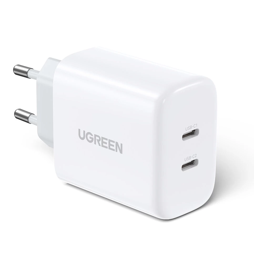Mobiliojo Telefono įkroviklis 2x Usb-c 40w Power Delivery, Baltas