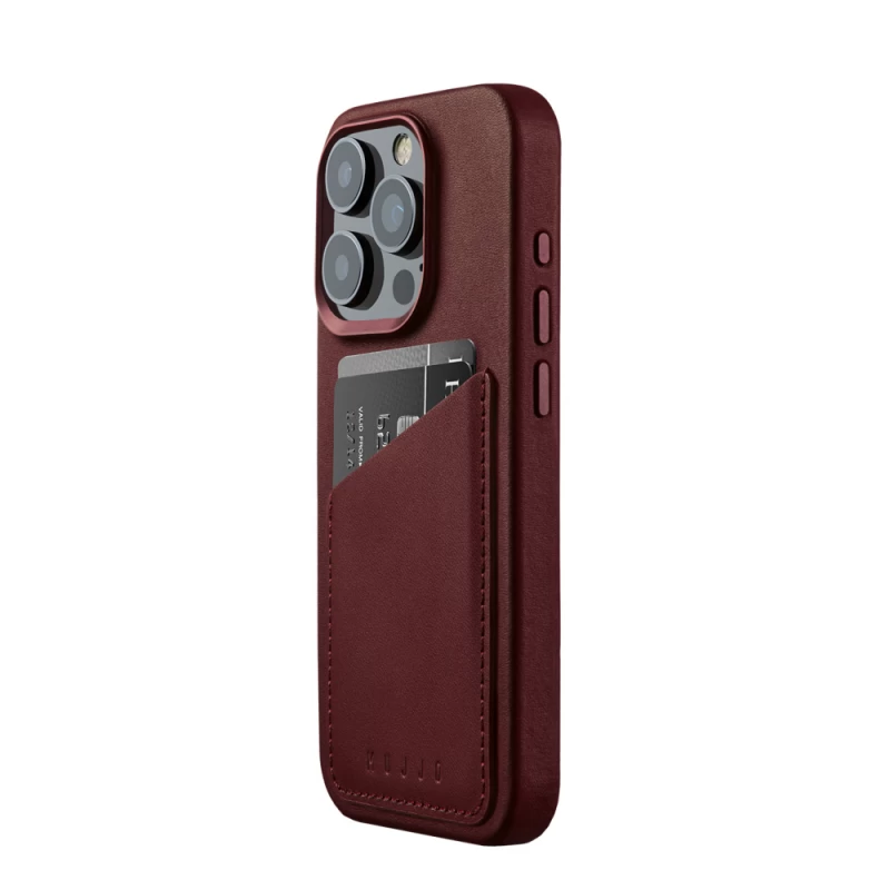 mujjo Odinis Piniginės Dėklas iphone 15 Pro, Suderinamas Su magsafe (bordo Spalvos)