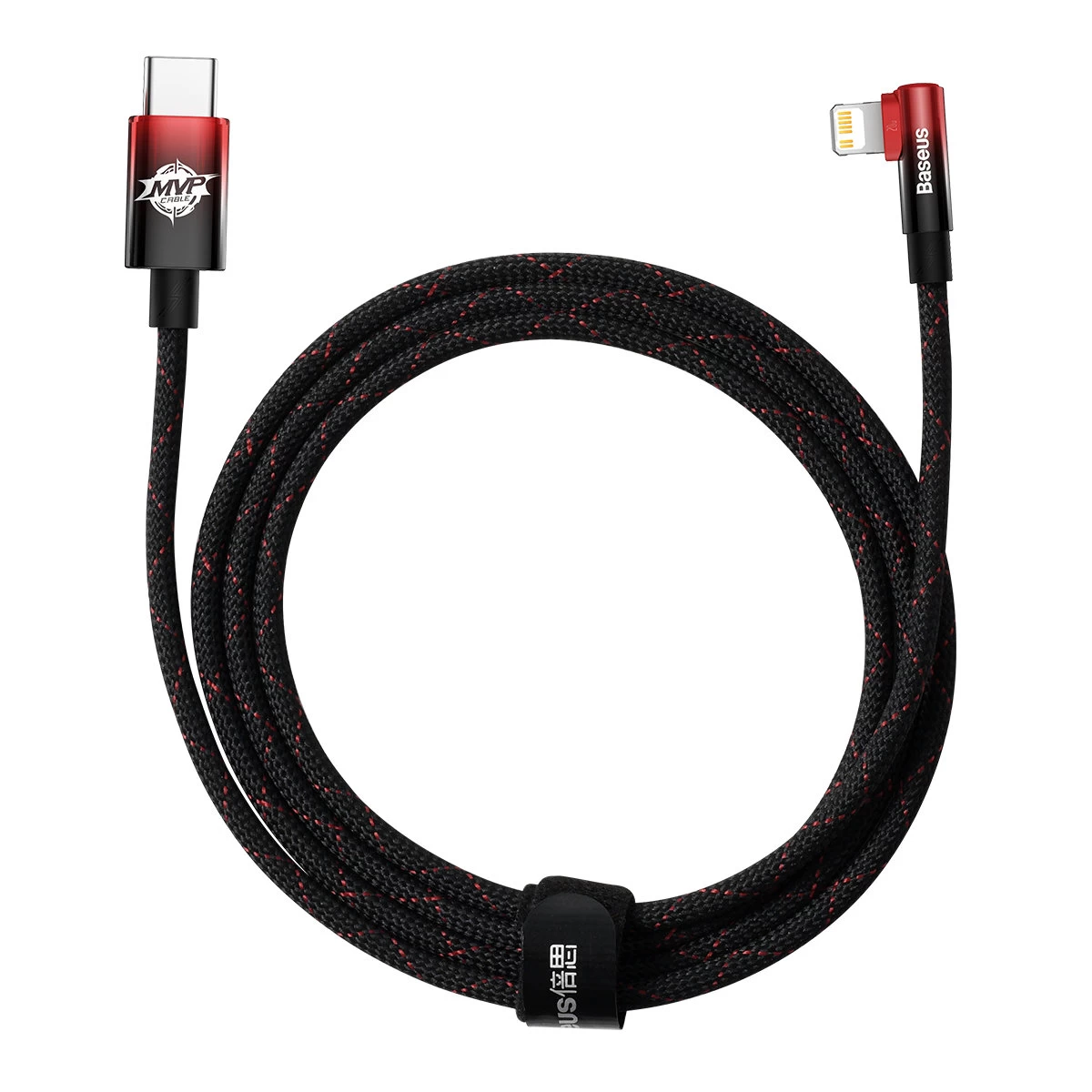 Mvp 2 Kampinis Kabelis Su šonine Jungtimi Usb-c / Iphone Lightning 2 M - Raudonas