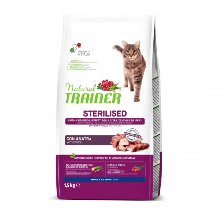 NATURAL TRAINER Cat adult Sterilised DUCK su antiena 1.5kg