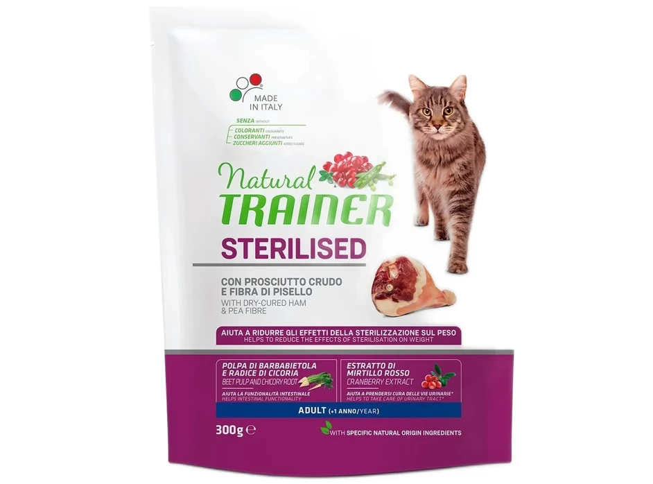 NATURAL TRAINER Cat adult Sterilised HAM su vytintu kumpiu 300g, 924918