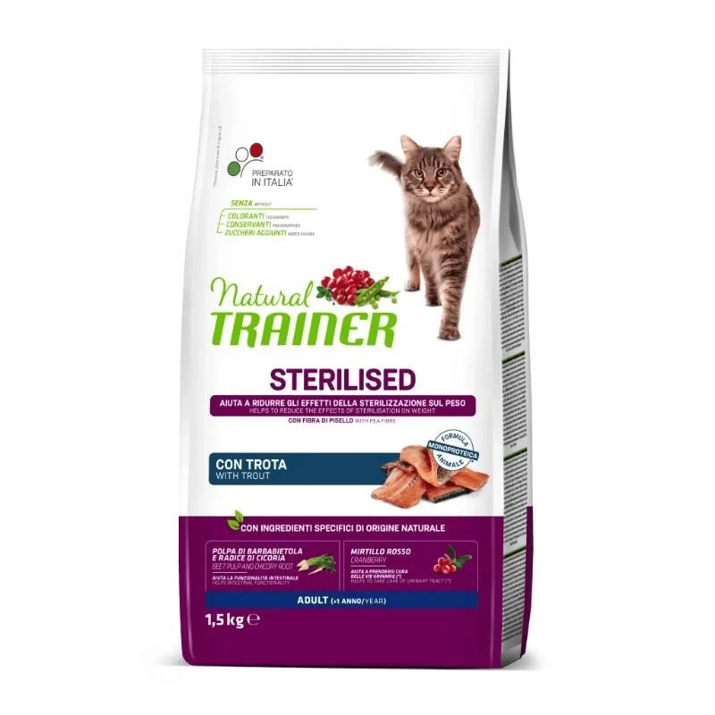 NATURAL TRAINER Cat adult Sterilised TROUT su upėtakiu 1.5kg (6), 965692