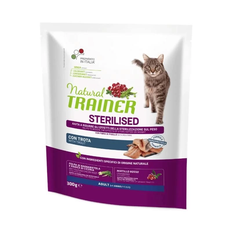 NATURAL TRAINER Cat adult Sterilised TROUT su upėtakiu 300g, 965485