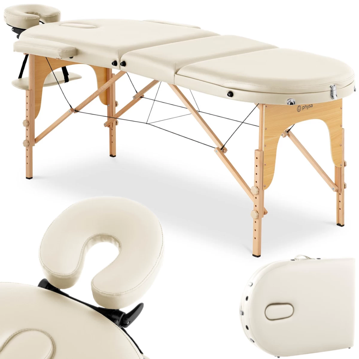 Nešiojamas Sulankstomas Masažo Stalas Su Mediniu Rėmu Colmar Beige Iki 227 Kg Smėlio Spalvos