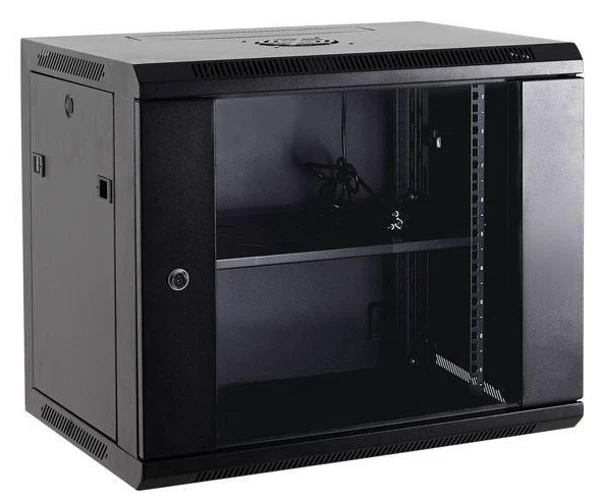 Netrack 19'' Sieninė Spintelė, 18u/600x600 Mm - Juoda, Stiklinės Durys, Atveriami šonai Netrack 19'' Sieninė Spintelė, 18u/600x600 Mm - Juoda, Stiklinės Durys, Atveriami šonai