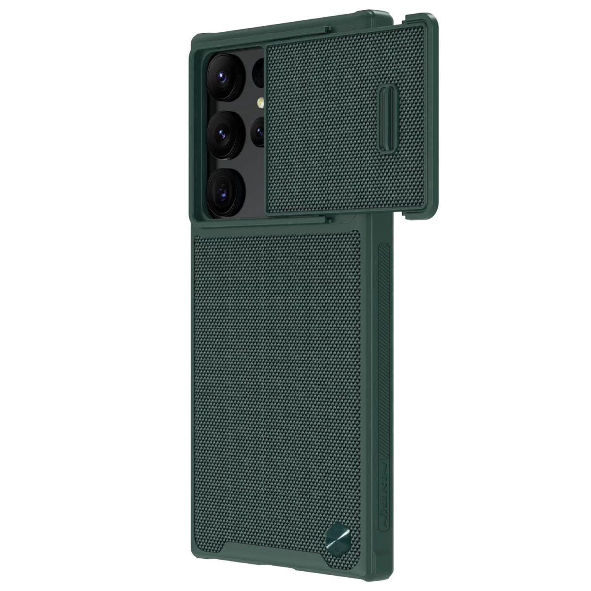 Nillkin Textured S Case For Samsung Galaxy S22 Ultra šarvuotas Dangtelis Su Kameros Apsauga, žalias Nillkin Textured S Case For Samsung Galaxy S22 Ultra šarvuotas Dangtelis Su Kameros Apsauga, žalias
