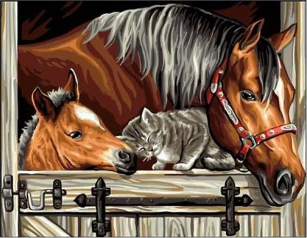 Norimpex Diamond mosaic  - Horses with a cat