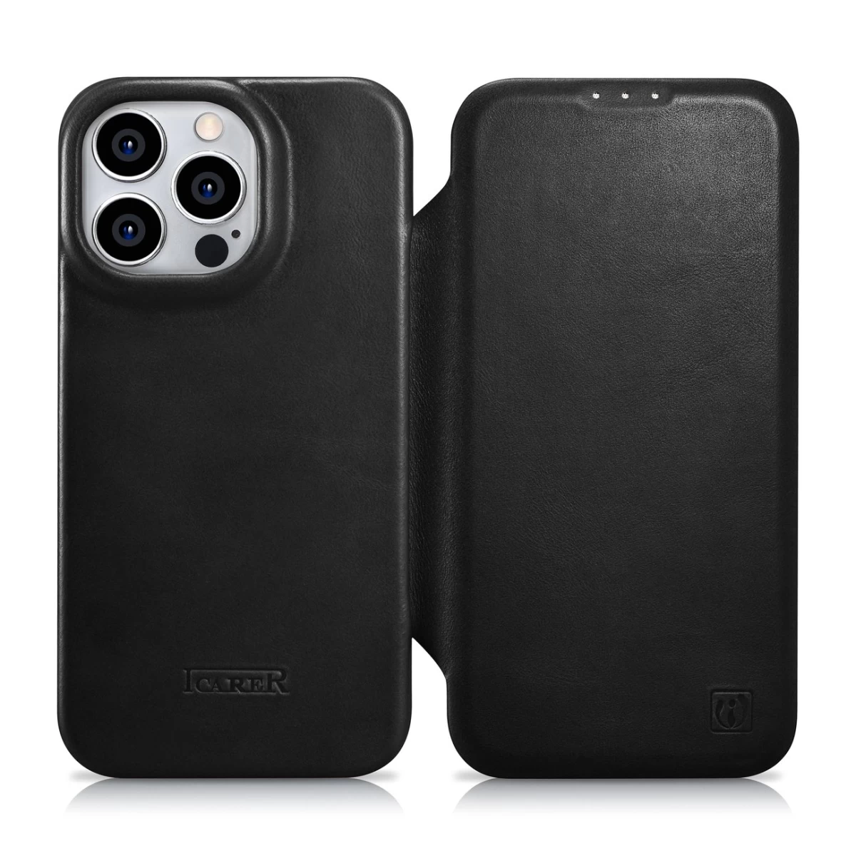 Odinis Dėklas Iphone 14 Pro Su Magnetiniu Atvartu Magsafe Ce Oil Wax Premium Leather Juodas