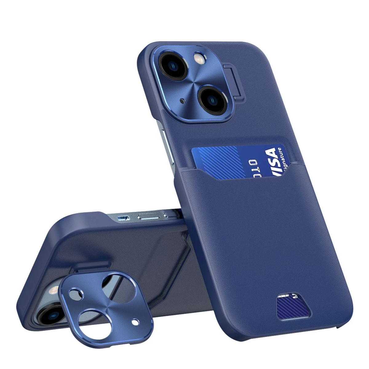 Odinis Stovo Dėklas Iphone 14 Kortelių Piniginei Su Stovu, Mėlynos Spalvos