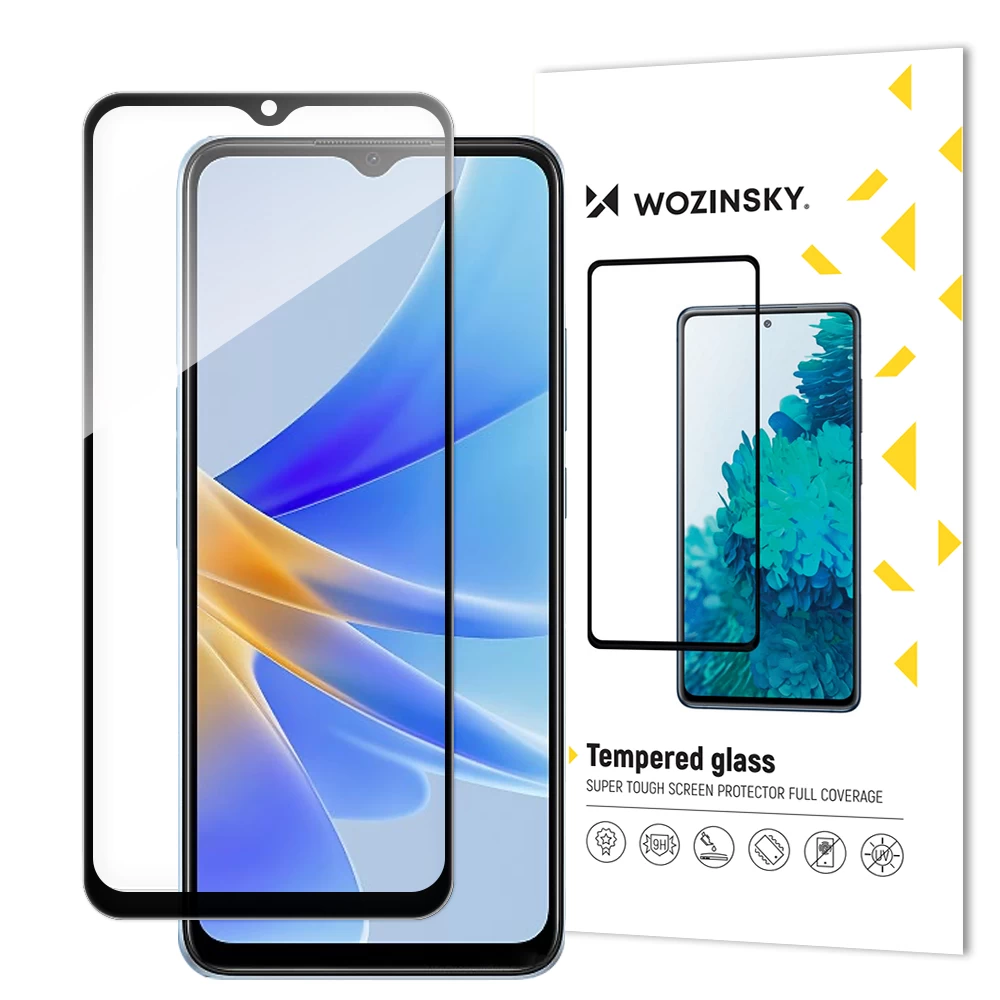 Oppo A17 Per Visą Ekraną 9h Grūdintas Stiklas Su Juodu full Glue Rėmeliu