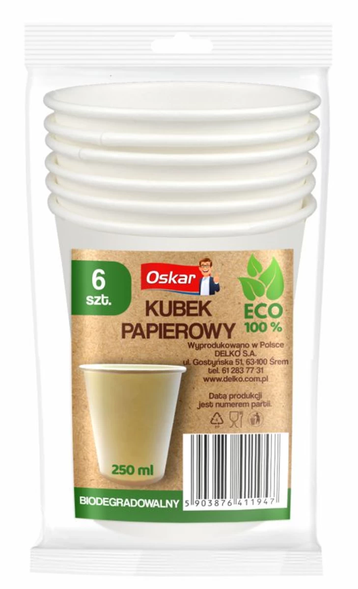 Oscar, Popieriniai Puodeliai 250 Ml, 6 Vnt.