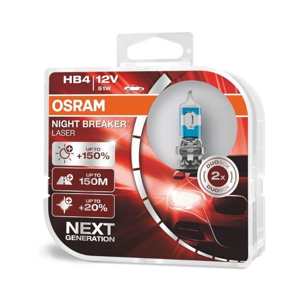 Osram lemputės Night Breaker Laser,+150%, HB4, 51W,2 vnt, DUO O900 Osram lemputės Night Breaker Laser,+150%, HB4, 51W,2 vnt, DUO O900
