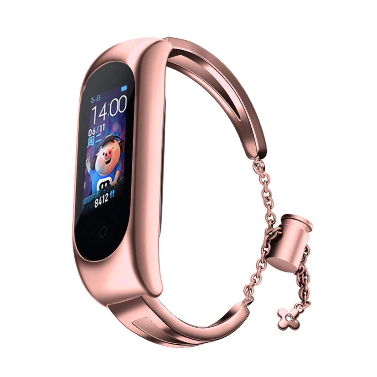 Pakaitinis Metalinis Apyrankės Grandinėlės Dirželis, Skirtas Xiaomi Mi Band 6 / 5 / 4 / 3 Rožinės Spalvos