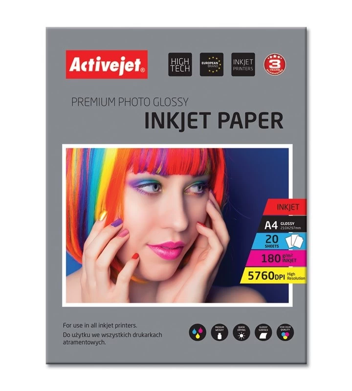 Paper glossy Activejet AP4-180G20 (A4; 20 pcs)