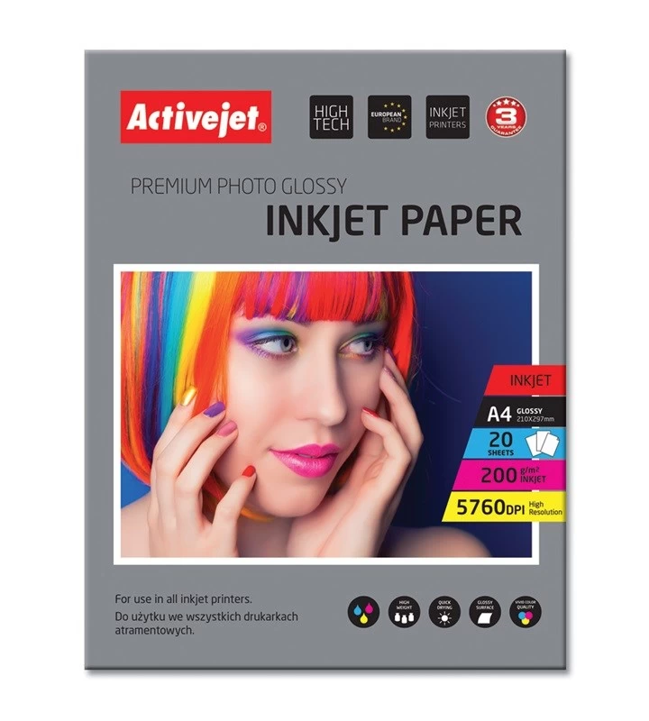 Paper glossy Activejet AP4-200G20 (A4; 20 pcs) Paper glossy Activejet AP4-200G20 (A4; 20 pcs)