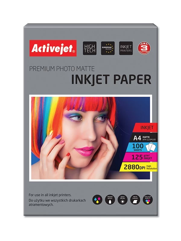 Paper matte Activejet AP4-125M100 (A4; 100 pcs)