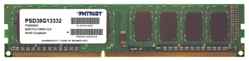 Patriot Atmintis (dimm/ddr3/8 Gb/1333mhz/1.5v/9 Clcl/single)