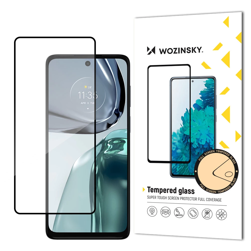 Patvarus 9h Grūdintas Stiklas Visam motorola Moto G62 Ekranui Su case Friendly Rėmeliu, Juodas Patvarus 9h Grūdintas Stiklas Visam motorola Moto G62 Ekranui Su case Friendly Rėmeliu, Juodas