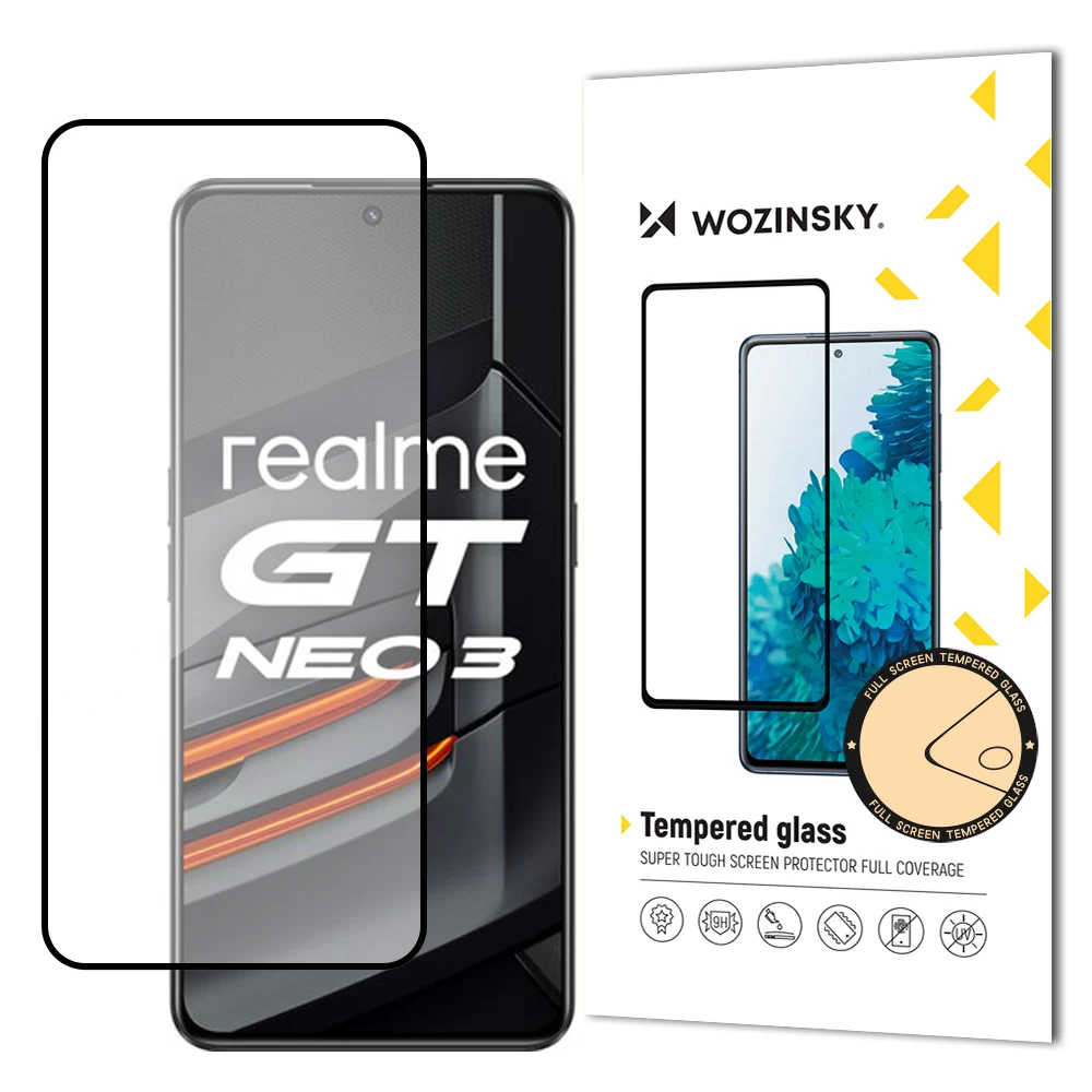 Patvarus 9h Grūdintas Stiklas Visam realme Gt Neo 3 Ekranui Su case Friendly Rėmeliu, Juodas Patvarus 9h Grūdintas Stiklas Visam realme Gt Neo 3 Ekranui Su case Friendly Rėmeliu, Juodas