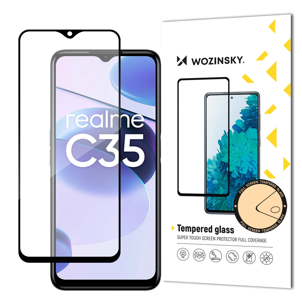 Patvarus 9h Viso Ekrano Grūdintas Stiklas Realme C35 Su case Friendly Rėmeliu, Juodas